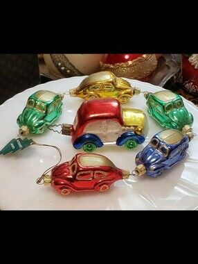 Vintage Blown Glass Volkswagen Bug Car Garland & Ornament